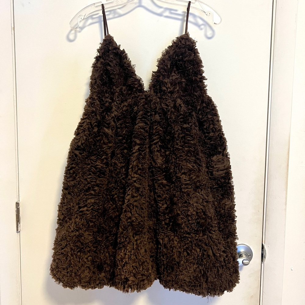Zara Chocolate Brown Textured Babydoll Dress with Adjustable Straps
